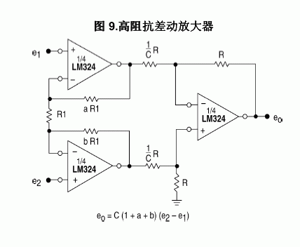 LM324高阻抗差動放大器電路圖