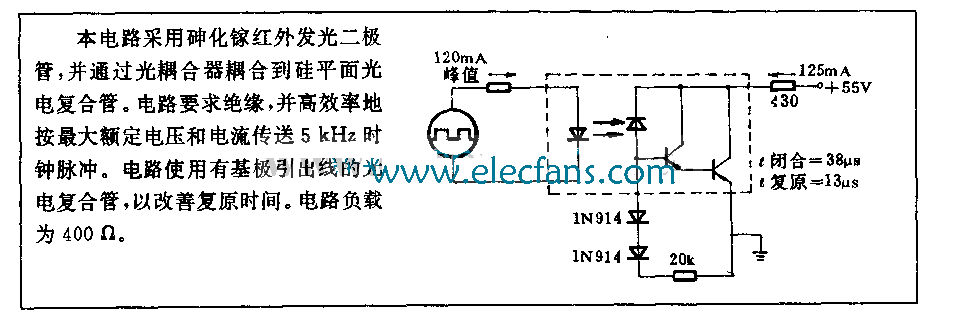 脈沖光電耦合器電路圖(能傳送5000HZ時鐘脈沖) http://m.xsypw.cn
