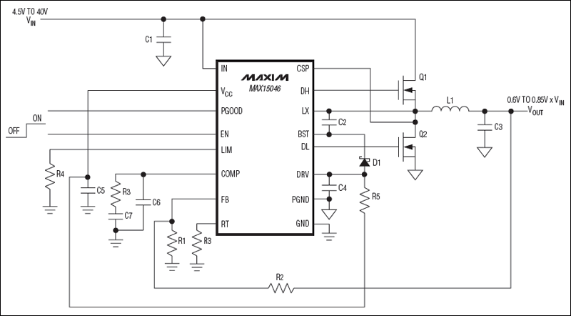 MAX15046：典型工作電路