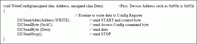 Figure 3. Code example for writing to the DS1631.