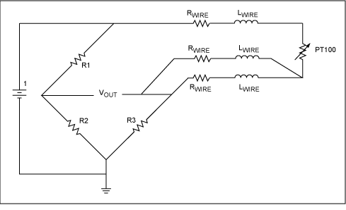 圖2. 為RTD額外增加了第3條線，能夠對線電阻進行補償。引線電阻具有相同特性。