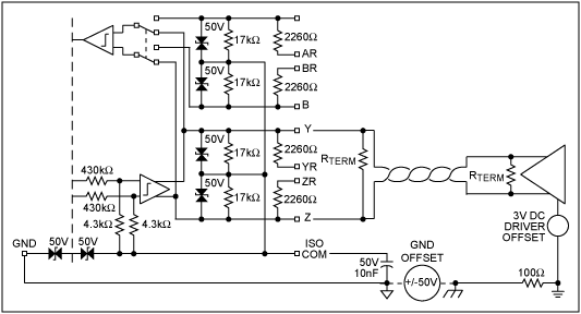 Figure 6. The MAX3157 line interface circuitry without shielded line.