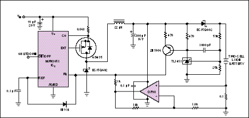 Figure 2. For applications that require more than 200mA of charging current, this circuit employs a switching MOSFET external to the controller IC.