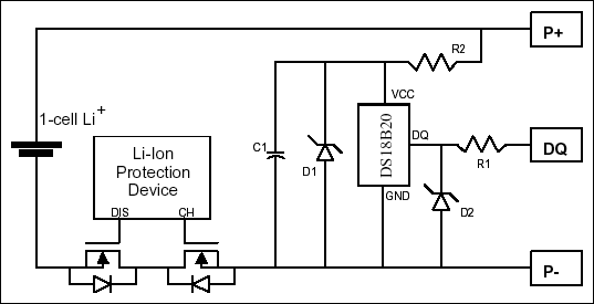 Figure 2. Recommended schematic for single-cell Li+ pack with low-side n-channel protection FETs.