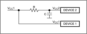 Figure 1. Power sequencing by an RC delay in the power line.