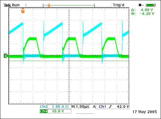 圖6. 滿載及48VDC輸入時Q7中的電流和Q5上的VGS。