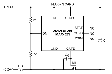 圖3. 單通道負(fù)電源熱插拔電路不具備斷路器功能，可調(diào)節(jié)開啟電壓。