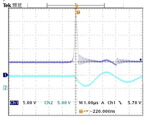 圖B1: 前端沒有TVS時過溫保護瞬間。