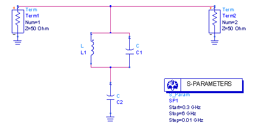 圖4  DCS頻段輸入濾波網(wǎng)絡(luò)仿真原理圖。