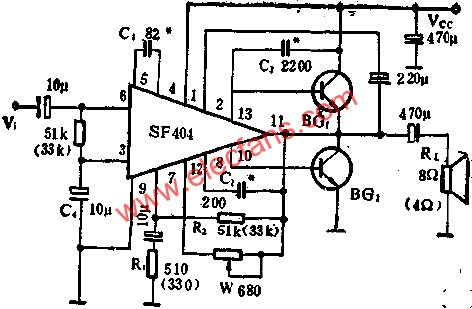 SF404作OTL功率放大電路圖  m.xsypw.cn