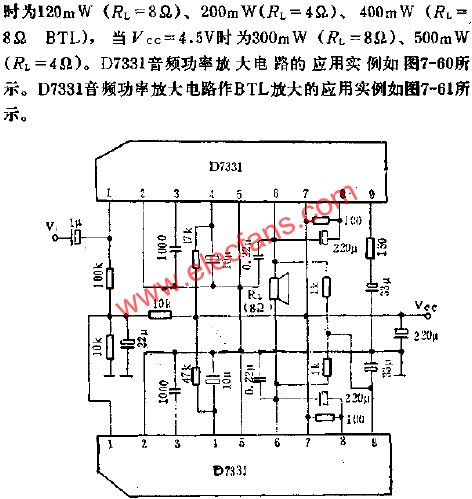D7331音頻功率放大電路作BTL放大的應(yīng)用  m.xsypw.cn