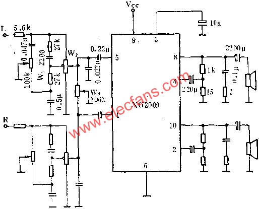 XG2009作雙聲道音頻功率放大電路的應用  m.xsypw.cn