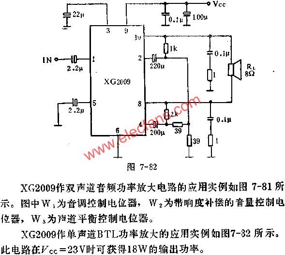 XG2009作單聲道BTL功率放大的應用  m.xsypw.cn