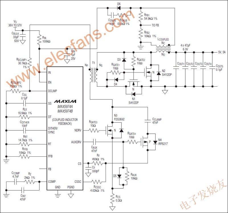 MAX5974寬輸入電壓范圍、有源鉗位、電流模式PWM控制器 m.xsypw.cn