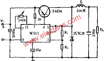 W611組成自激式開關穩壓電路圖  m.xsypw.cn
