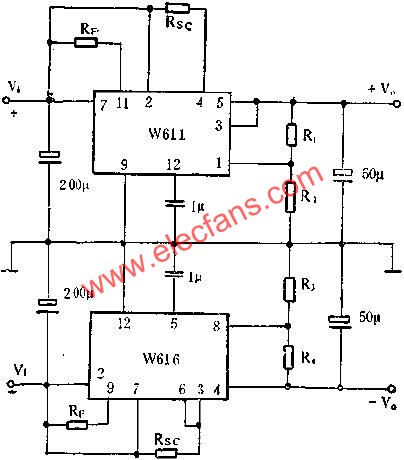 W611、w616組成正、負(fù)穩(wěn)壓電路圖  m.xsypw.cn