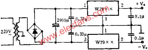 與W7800組成正、負電源應用線路圖  m.xsypw.cn
