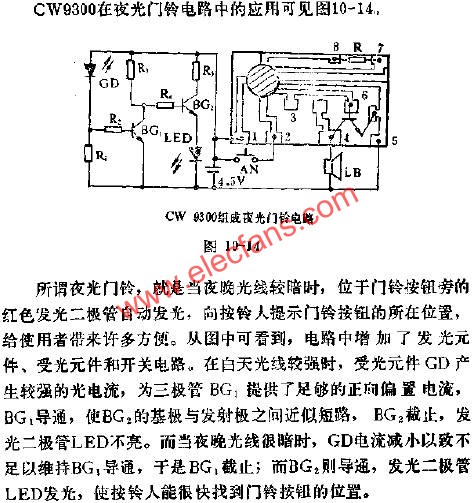 CW9300在夜光門鈴中的應用電路圖  m.xsypw.cn