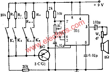 時基集成電路組成簡易電子琴線路圖 m.xsypw.cn