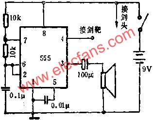 時基集成電路組成擊劍游戲電路圖  m.xsypw.cn