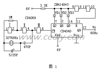 CD4040和CD4069構成的60Hz數字鐘時基電路 m.xsypw.cn