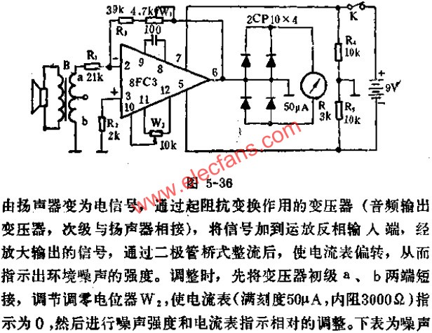 8FC3運放組成的環境噪聲檢測器電路圖  m.xsypw.cn