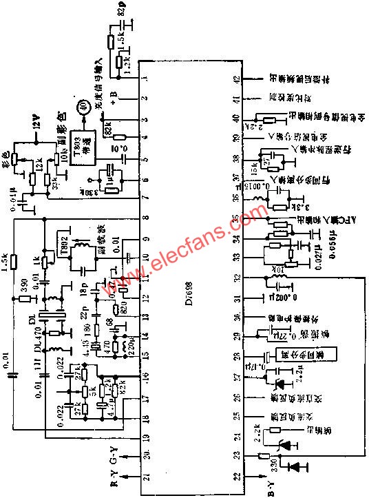 D7698掃描和彩色解碼電路的應用電路圖  m.xsypw.cn