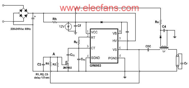 用GR6953制作的預熱及無燈電子鎮流器電路圖 m.xsypw.cn