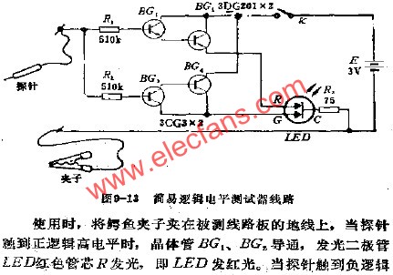 簡(jiǎn)易邏輯電平測(cè)試器電路  m.xsypw.cn