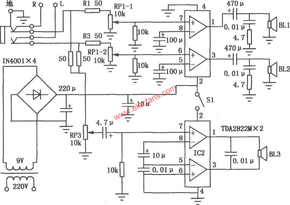 小型床頭聽音系統(tǒng)的電路圖  m.xsypw.cn