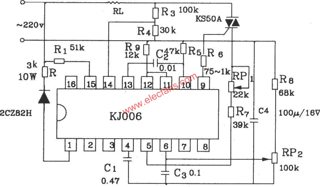 可控硅移相觸發器KJ006應用電路  m.xsypw.cn