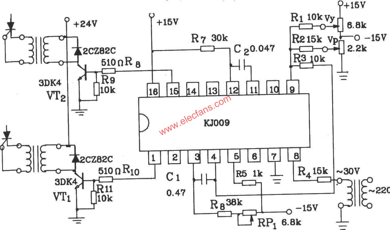 可控硅過零觸發(fā)器KJ009組成的應用電路圖  m.xsypw.cn