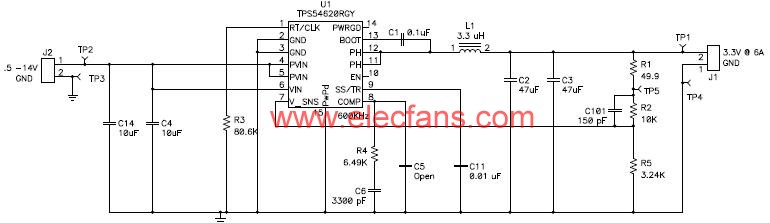 TPS54620應(yīng)用電路及解決方案原理圖 m.xsypw.cn