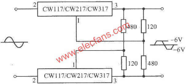 CW117/CW217/CW317構(gòu)成的交流峰值削波電路圖  m.xsypw.cn