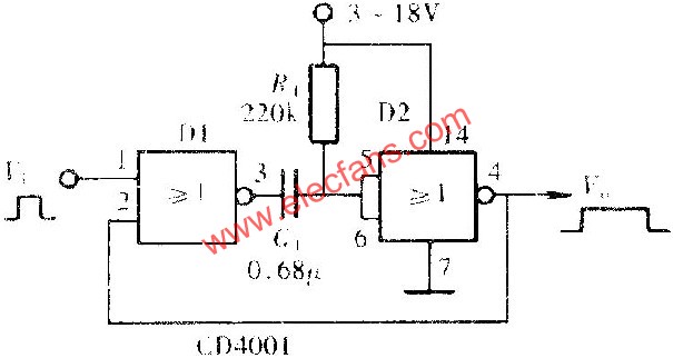 由門電路組成的單穩(wěn)態(tài)觸發(fā)器  m.xsypw.cn