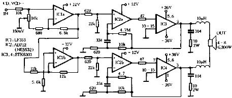 用STK6303的300W功放電路原理圖