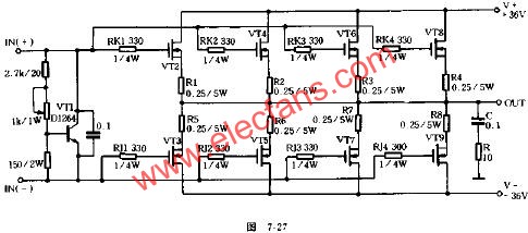 純直流場效應(yīng)管功放電路原理圖