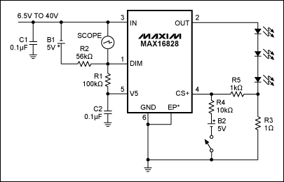 Figure 7. The test setup shown lets you measure transient die temperatures using an on-chip ESD diode. *EP indicates an exposed pad.驅(qū)動器