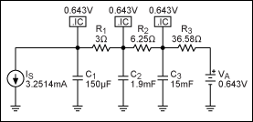 Figure 12. With component values as shown, this RC network models the chip's thermal transient when heat is generated on the die.驅(qū)動器