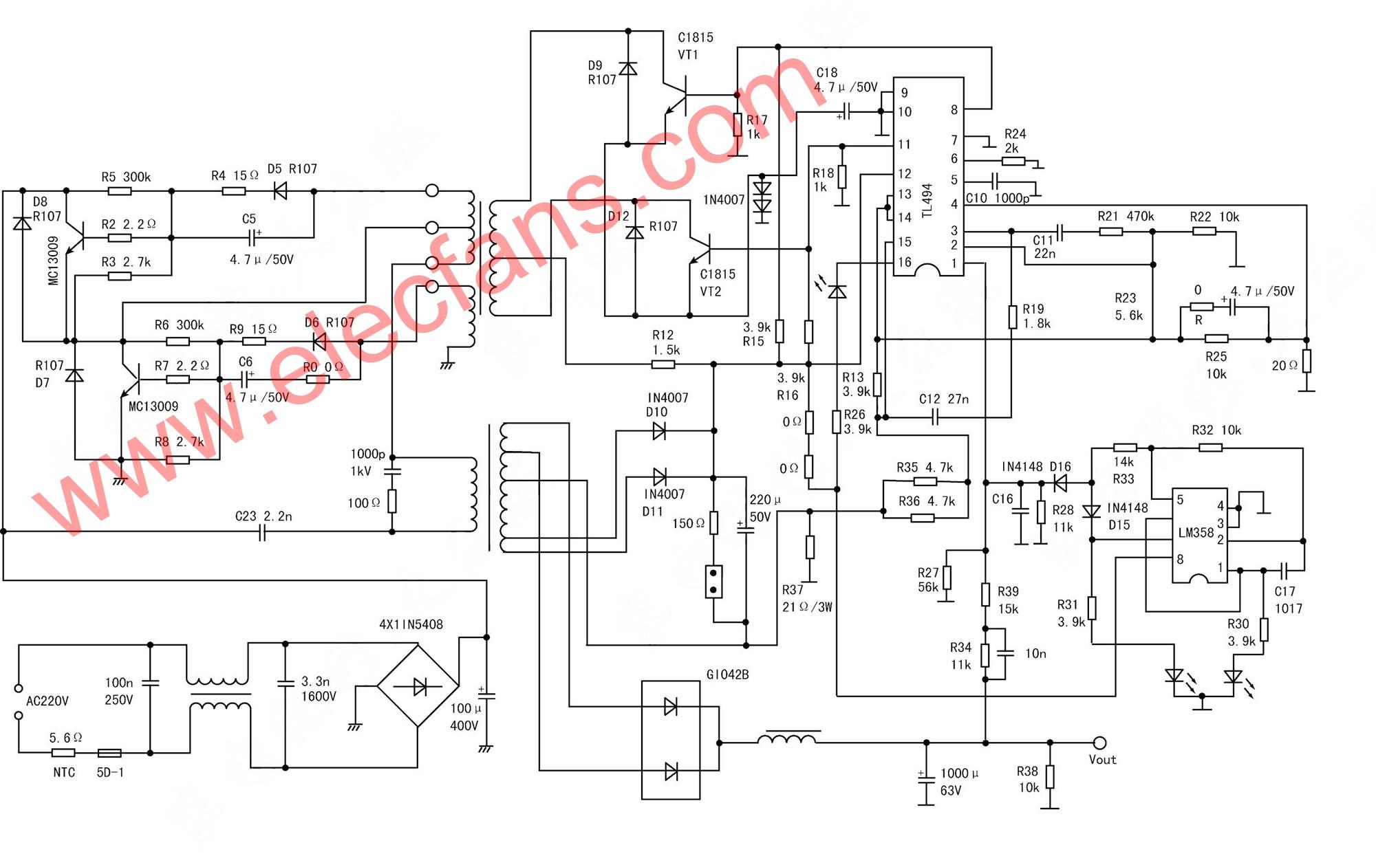 TL494電動車充電器電路圖 文章來源:http://m.xsypw.cn