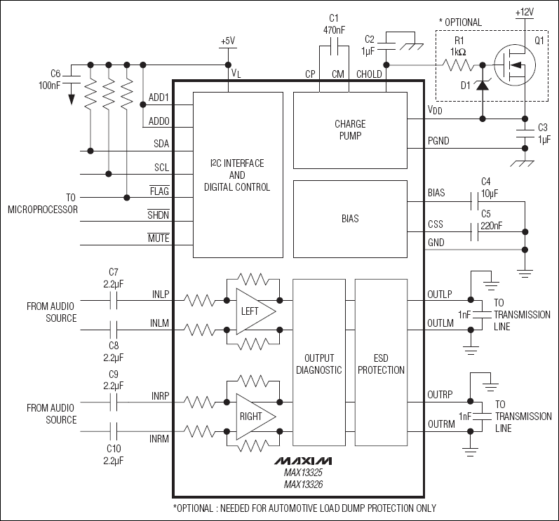 MAX13325、MAX13326：典型工作電路