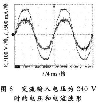 交流輸入電壓為240V時的電壓和電流波形