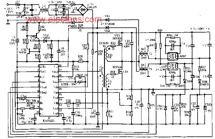 用KA7522D作為控制器的32W雙管熒光燈電子鎮流器電路 http://m.xsypw.cn