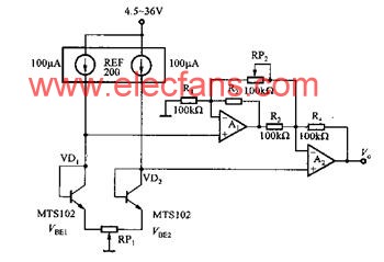 測量兩個溫敏二極管MTS102溫度差的測量電路 http://m.xsypw.cn