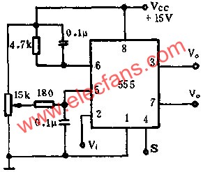 時基集成電路組成可變閾電平的施密特觸發器電路圖  m.xsypw.cn
