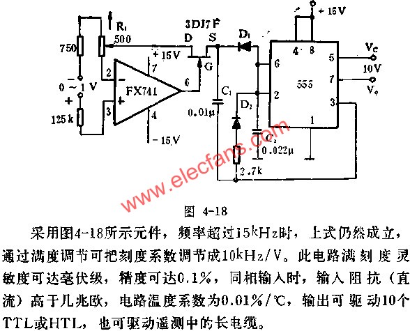 時基集成電路組成差分輸入電壓頻率轉換器電路圖  m.xsypw.cn