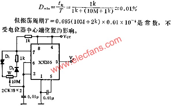 時(shí)基集成電路組成可變點(diǎn)穴比的脈沖發(fā)生器電路圖 m.xsypw.cn