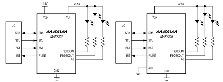 MAX7306、MAX7307：典型工作電路