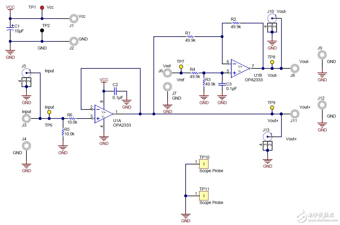 單端輸入至差分輸出轉換電路參考設計電路圖