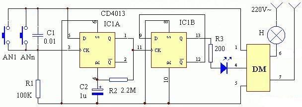 cd4013開(kāi)關(guān)應(yīng)用電路圖匯總（電源/開(kāi)關(guān)/觸摸開(kāi)關(guān)/防抖動(dòng)/定時(shí)器）